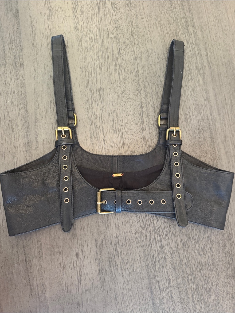 Women’s Free People Black Leather Harness Belt with Gold Hardware